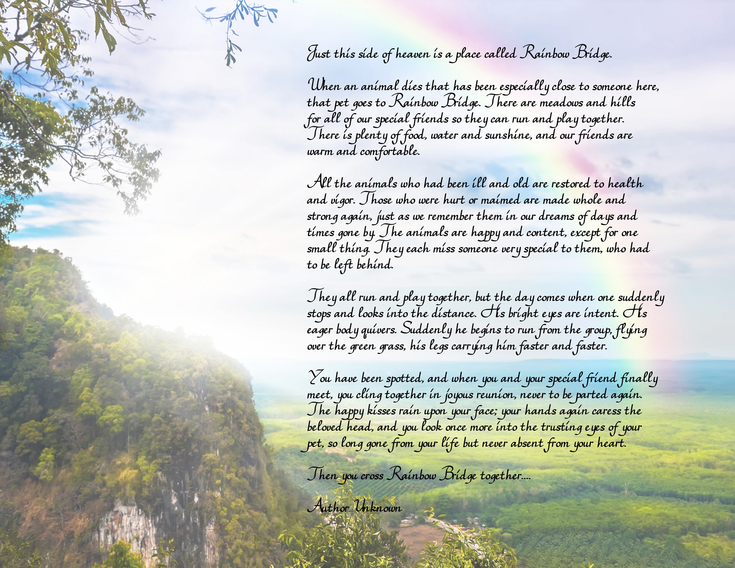 "Rainbow Bridge" Free Printable Poem {Pet Loss}