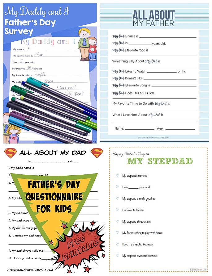 Free Father S Day Questionnaire Printable With Portrait