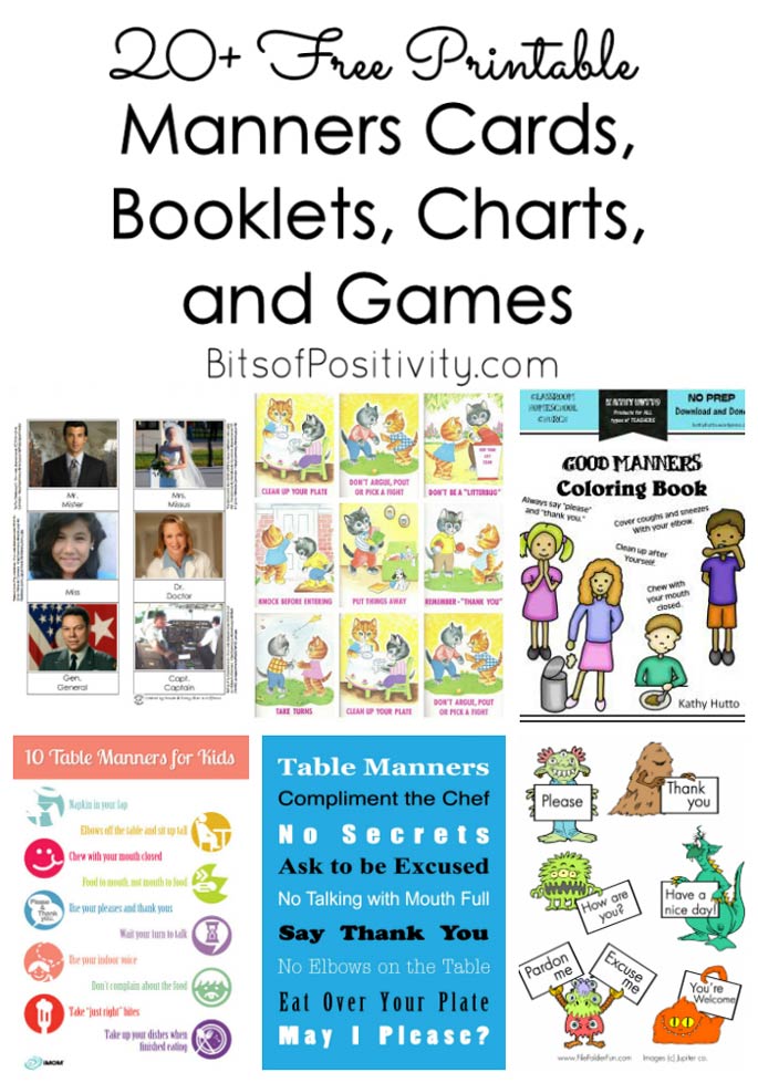 20+ Free Printable Manners Cards, Booklets, Charts, and Games