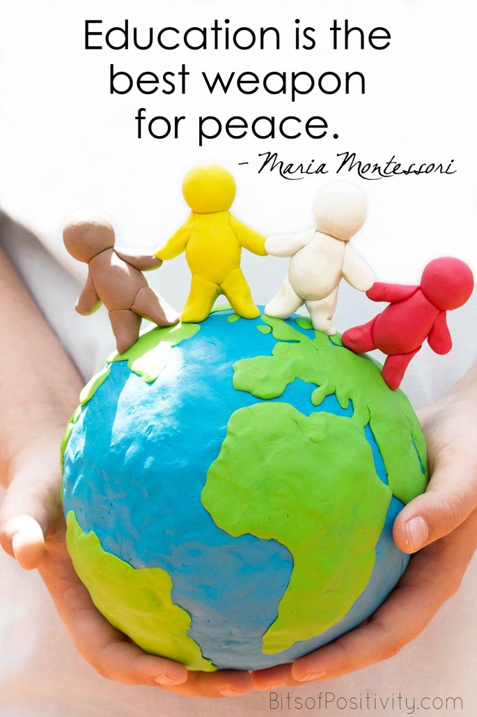 "Education Is the Best Weapon for Peace" Montessori Word Art Freebie